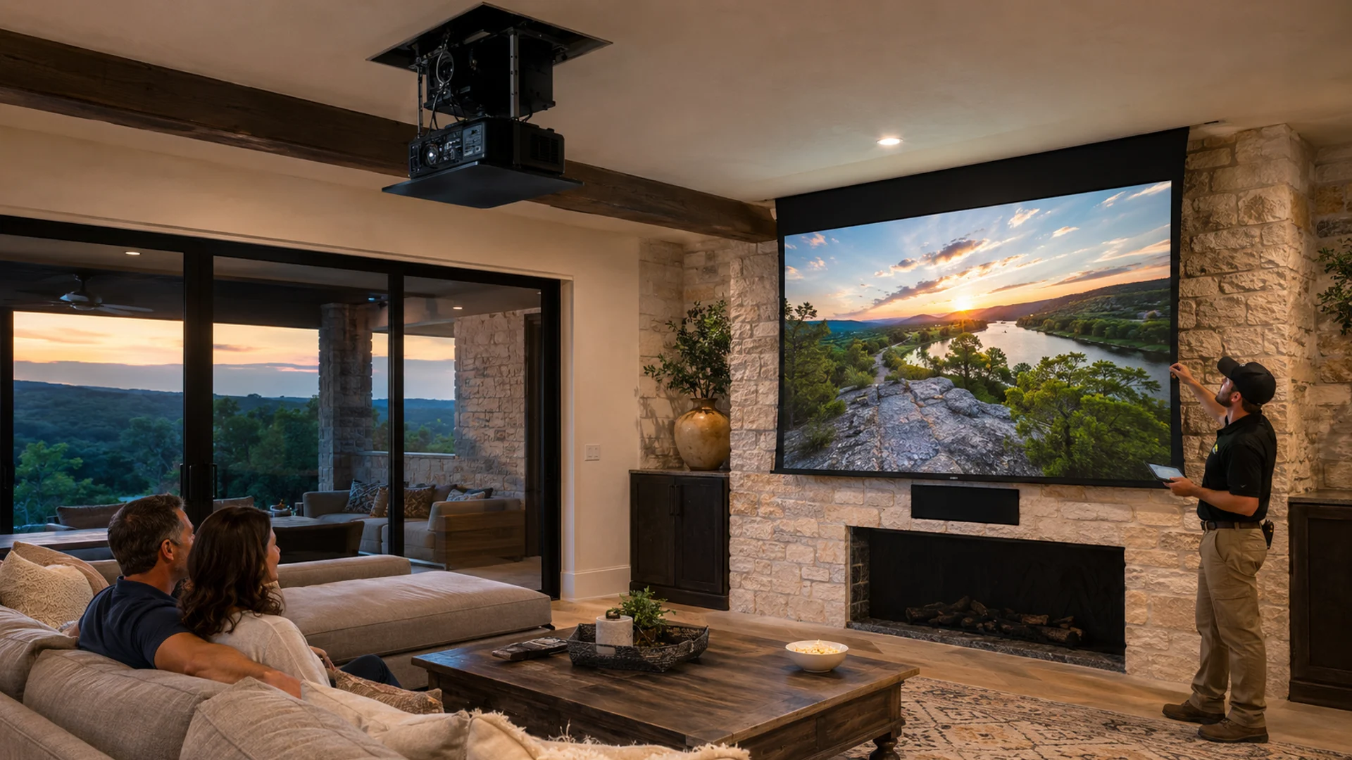 Direct-View LED Video Wall & Projector Screen Installation in a sleek modern South Central Texas property by Elite Home Entertainment