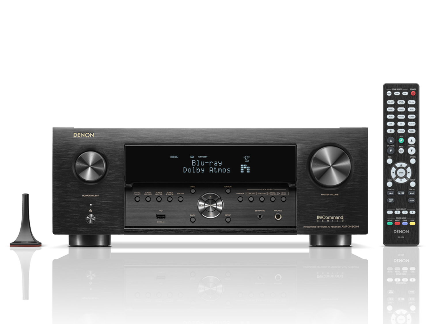 Denon AV receiver front panel and remote